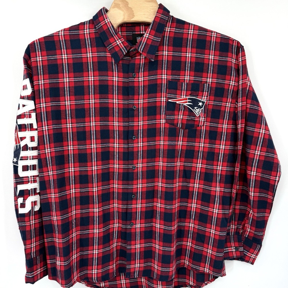 NFL Team Apparel Flannel Shirt Women 2XL Patriots Plaid Button Up Long Sleeve